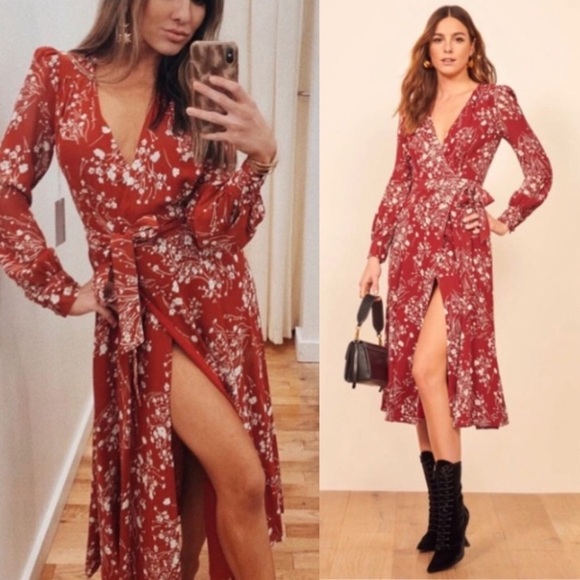 Reformation Dresses & Skirts - Reformation Susanna Bryce Red Floral Wrap Mini Dress in XS